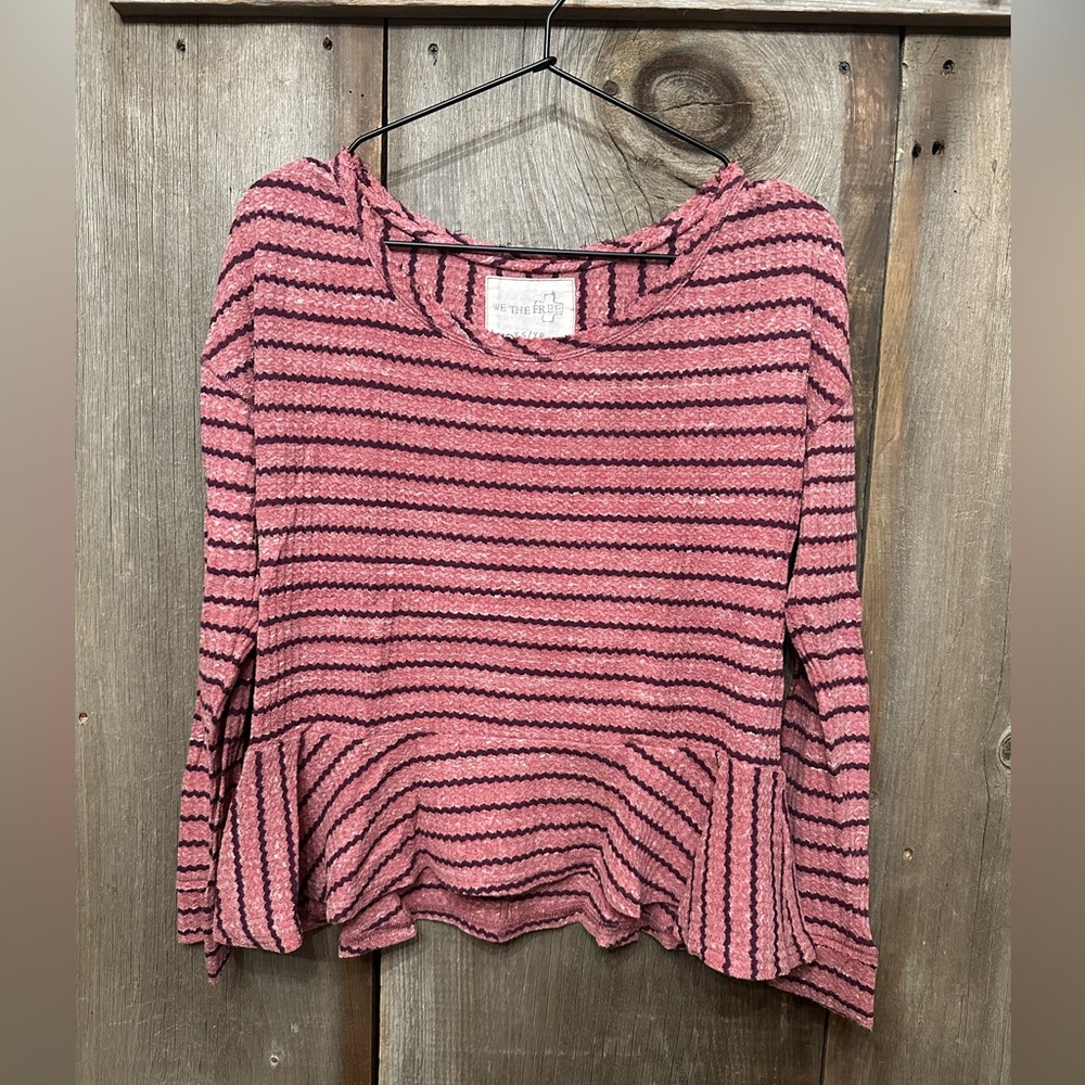 Free People We The Free Auntie Em Pink Peplum Stripe Top Size XS